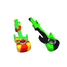 Guitar shape design silicone weed smoking pipe tobacco colorful weed pipe with glass bowl smoking accessories